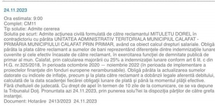 INCERDIBIL ! Mitulețu a dat în judecată primăria pentru a-și mări cu 25 % salariul care deja era de peste 100 milioane !